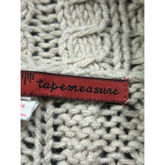 Tapemeasure Sweater Womens‎ Large Tan Shawl Collar Textured Knit Beige Neutral - Picture 4 of 9